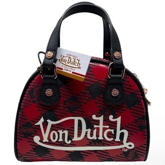 VON DUTCH NWT BLACK AND RED plaid bowling bag FULL INCLUSION - Picture 2 of 11